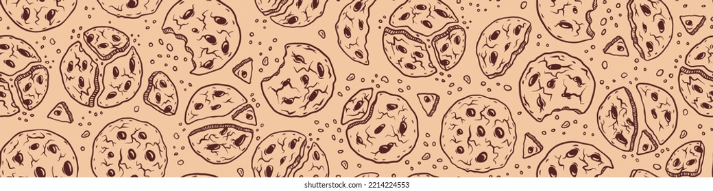 Seamless pattern with sweet cookies. Hand drawn bakery background. Vector illustration.