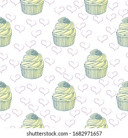 Patrón sin inconvenientes de quequitos dulces. Ilustración vectorial dibujada a mano en estilo doodle. Elementos para tarjetas de felicitación, carteles, etiquetas y diseño estacional.