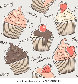 Seamless pattern with sweet cupcakes