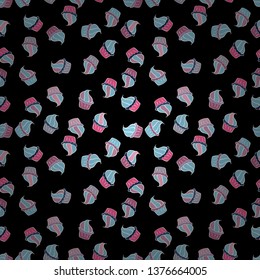 Seamless pattern with sweet Cupcakes pattern. Nice birthday background on white, black and blue. Sweets background design. Vector illustration.