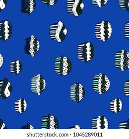 Seamless pattern with sweet Cupcakes pattern. Sweets background design. Nice birthday background on blue, white and black. Vector illustration.