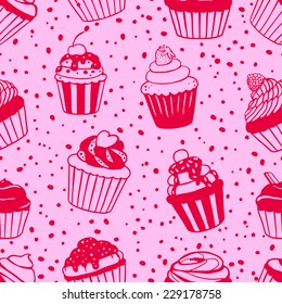 Seamless pattern with sweet cupcakes. Vector seamless texture for wallpapers, pattern fills, web page backgrounds