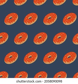 Seamless pattern, sweet dessert donut with glaze, design for textile packaging wallpaper, vector illustration dark background