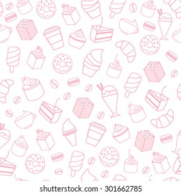 Seamless Pattern With Sweet Desserts And Coffee