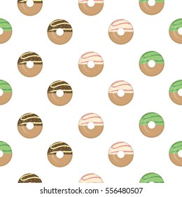 Seamless pattern with sweet donuts. Delicious desserts. Fresh bakery. Donuts seamless pattern. Can be used in food industry for wallpapers, posters, wrapping paper. 
