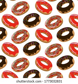 Seamless pattern of sweet donuts.Multi-colored sweet donuts in a vector pattern.