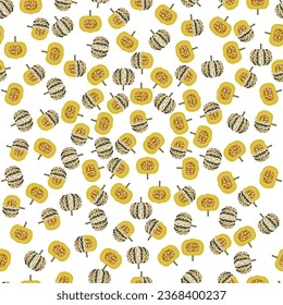 Seamless pattern with Sweet Dumpling squash. Winter squash. Cucurbita pepo. Fruit and vegetables. Flat style. Isolated vector illustration.