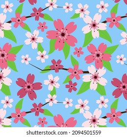 Seamless Pattern Sweet Flower and Leaves Hand Drawn On Purple Background Vector Graphics