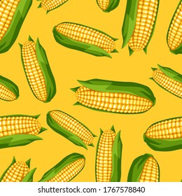 Seamless pattern with sweet golden ripe corn. Agricultural farm illustration. Background of vegetables.