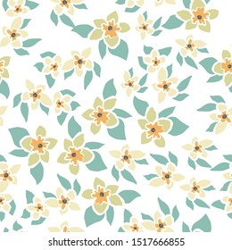 Seamless Pattern with sweet hand drawn Flowers. Scandinavian Style. Vector Illustration