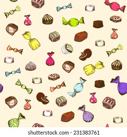 Seamless pattern with sweet. Hand drawn graphic illustrations