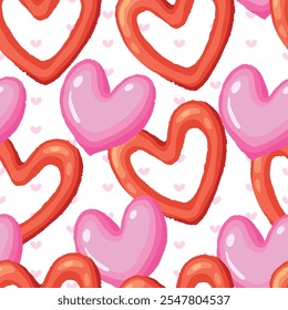 Patrón inconsútil del día de San Valentín del corazón dulce. Corazón rojo y corazón rosa. Diseño de patrones para tela, papel de embalaje, Fondo de pantalla y estampados de moda.