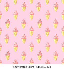 Seamless pattern sweet ice cream cone in pink background