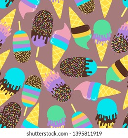 seamless pattern with sweet ice cream in chocolate - vector illustration, eps