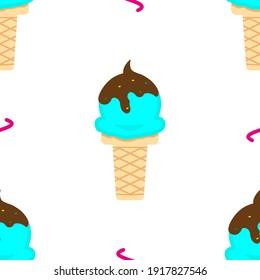 Seamless pattern of sweet ice cream. Vector illustration for print