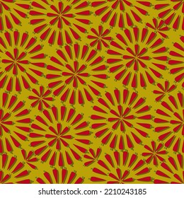 Seamless pattern of Sweet Italian chili peppers. Friggitello. Tuscan peppers. Pepperoncini peppers. Vegetables. Vector illustration isolated on yellow background. Flat style.