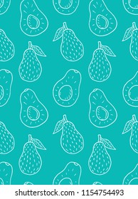 Seamless pattern of sweet juicy avocado. Summer exotic food. Beautiful hand drawn illustration of fruits and vegetables