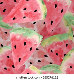 Seamless pattern of sweet juicy pieces watermelon watercolor with seed Vector illustration eps 10