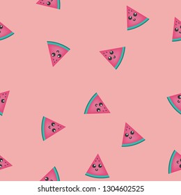 Seamless pattern with sweet kawaii characters. Vector.