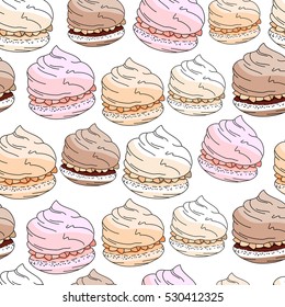 Patrón sin foco con merengue dulce. Textura sin fin. Fondo blanco, rosa, beige, amarillo, colores suaves.