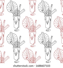 Seamless pattern of sweet milkshake. Hand drawn vector illustration in doodle style. Elements for greeting cards, posters, stickers and seasonal design.