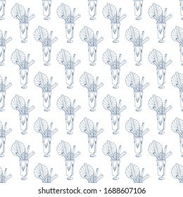 Seamless pattern of sweet milkshake. Hand drawn vector illustration in doodle style. Elements for greeting cards, posters, stickers and seasonal design.