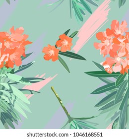 Seamless pattern of Sweet Oleander flower, flat minimal rerto vector, saturation pastel colour