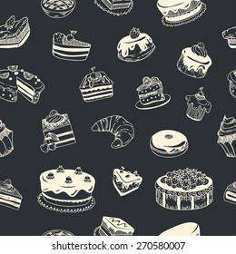 Seamless pattern with sweet pastry and desserts