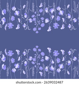 Seamless pattern with sweet peas and cornflowers. Meadow flowers and grasses. Banner for print, fabric, invitations and greeting cards. 