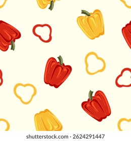 Seamless pattern with sweet peppers on light yellow background