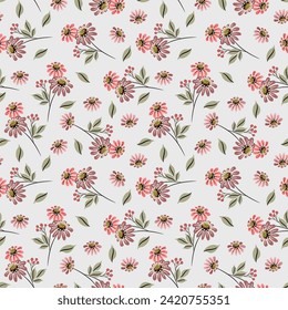 Seamless pattern of sweet pink flowers. on a pink background For fabric and wallpaper Natural Spring Flower Gift Wrapping Paper