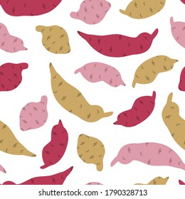 Seamless pattern with sweet potato Isolated on white - background with batata tubers