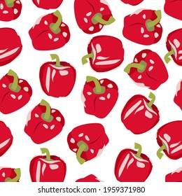 seamless pattern with sweet red peppers. bell pepper. stock vector illustration isolated on white background.