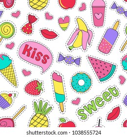 seamless pattern with sweet stickers - vector illustration, eps
