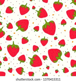 Seamless pattern with sweet strawberries and chocolate sprinkles. Fruit background. Pattern in swatch