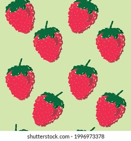 Patrón sin mar con fresas dulces sobre un fondo aislado verde. Fondo minimalista de verano