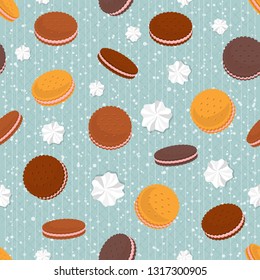 Seamless pattern of sweet sugar cookies with cream filling