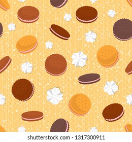 Seamless pattern of sweet sugar cookies with cream filling