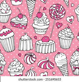 Seamless Pattern Sweets Cake Pink