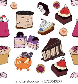 Patrón de dulces sin foco. Pasteles, caramelos, gelatina. diseñado para panadería,embalaje.wallpapers