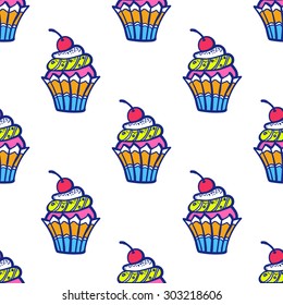 Seamless pattern with sweets, cartoon drawing.