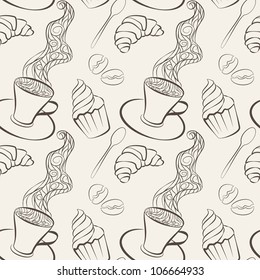 seamless pattern with sweets and coffee cup