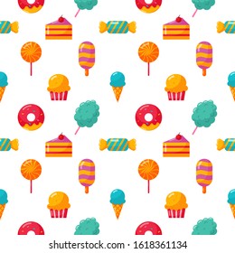 seamless pattern sweets and dessert icons set isolated on white background. vector Illustration. 
