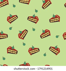 Nahtlose Musterküchen und Nachtisch mit pastellfarbenem Hintergrund. für Textilien, Stoffdruck, Geschenkpapier.
