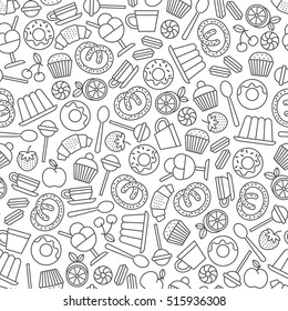 seamless pattern with sweets and desserts icons