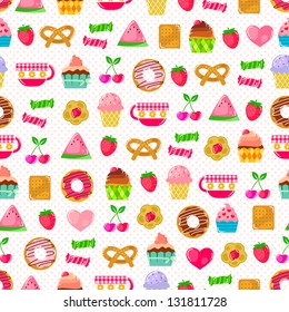 seamless pattern with sweets and fruit. Pattern swatch included in the file. JPEG available in my gallery.