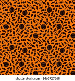 Seamless pattern with sweets. Halloween holiday background. Trick or treat wallpaper. Repeated candy silhouettes print. Kids scrapbook digital paper, textile print, page fill. Vector illustration