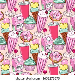 seamless pattern with sweets. Hand drow vector illustration