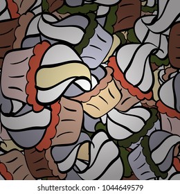 Seamless pattern with sweets - ice cream, cupcakes. Vector design. Isolated in white, black and beige colors. Can use for birthday card, the children menu, packaging, textiles, fabrics, wallpaper.