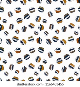 Seamless pattern with sweets - ice cream, cupcakes. Isolated in white, blue and black colors. Can use for birthday card, the children menu, packaging, textiles, fabrics, wallpaper. Vector illustration